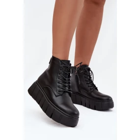 Kožené zateplené dámské kotníkové boty na platformě Vinceza 66803 Černé
