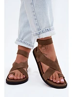 Plochá sandály z přírodního semiše D&A CR61-3049 tmavě béžové