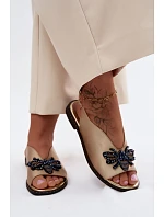 Třpytivé dámské sandály s ozdobou Ploché zlaté Russona