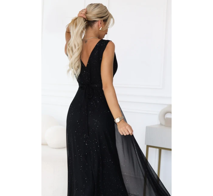 Večerní dlouhé šaty s  a hlubokým výstřihem černé model 21422851 - numoco basic