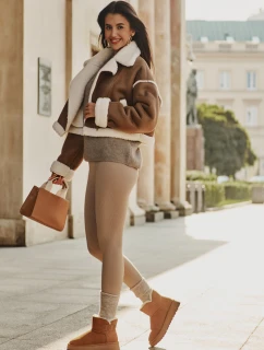 Kožené Semišové Sněhule S Kožešinou model 21676512 Camel - VINCEZA