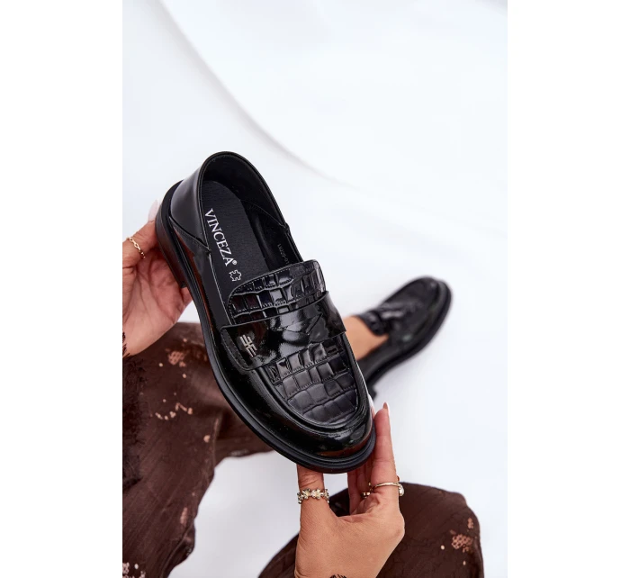 Lakované Kožené Mokasíny Dámské model 21691310 Černé - VINCEZA