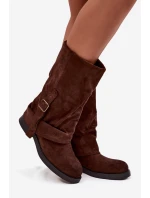 Dámské kozačky s svrškem do  s přezkou hnědé model 21715252 - Boto