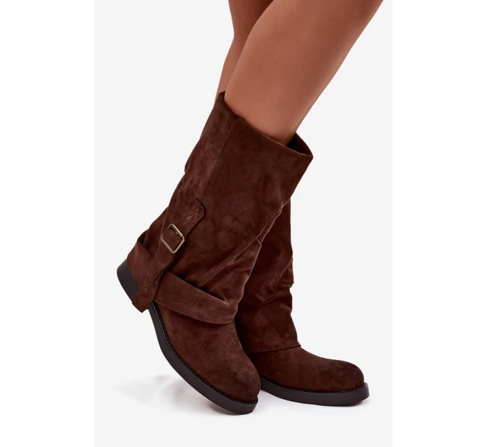 Dámské kozačky s svrškem do  s přezkou hnědé model 21715252 - Boto