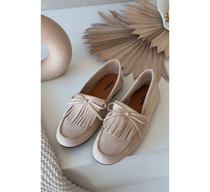 Dámské mokasíny s třásněmi světle béžové model 21915108 - Boto