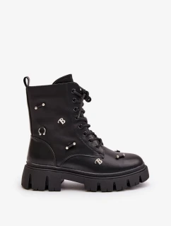 Dámské Workery Boty S Ozdobami Eko Kožené Černé Cadenilla