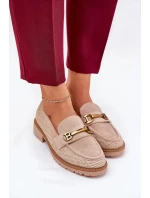 Dámské mokasíny s pletením a zlatým detailem Seffolia – béžové Dámské mokasíny s pletením a zlatým detailem Seffolia – béžové
