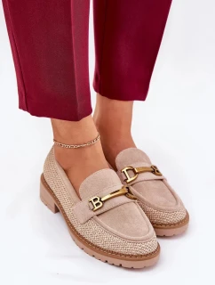 Dámské mokasíny s pletením a zlatým detailem Seffolia – béžové