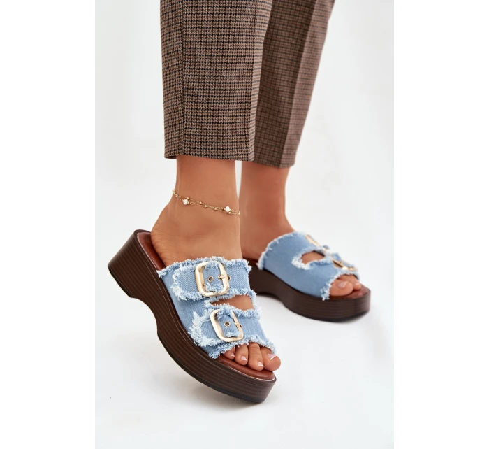 Dámské pantofle na platformě 100-486 Jeans modrá s černou - Joalice Paris Dámské pantofle na platformě 100-486 Jeans modrá s černou - Joalice Paris