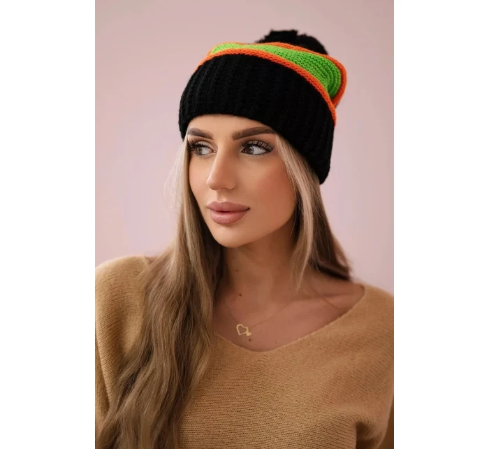 Dámská čepice Kinga K297 black+orange+green neon Dámská čepice Kinga K297 black+orange+green neon