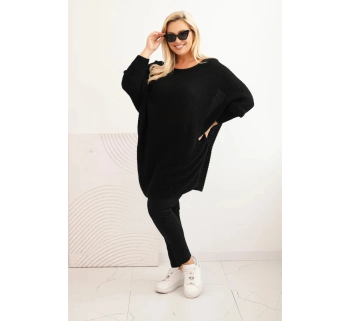Dámský svetr Plus Size s moherem pončo černý
