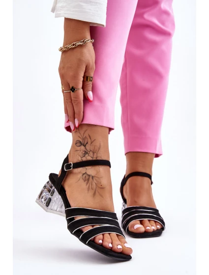 semišové sandály s krystaly Černé model 21609887 - S.Barski