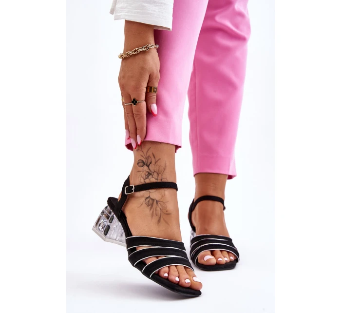 semišové sandály s krystaly Černé model 21609887 - S.Barski