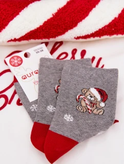 Dámské vánoční ponožky sněhové vločky medvěd v čepici Santa Claus tmavě šedé