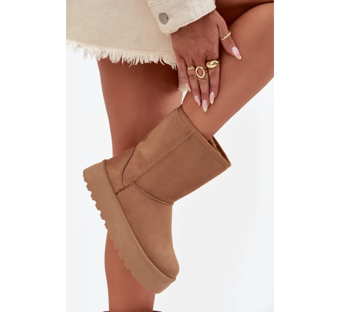 Dámské zateplené sněhule Abrams s kožíškem – camel Dámské zateplené sněhule Abrams s kožíškem – camel