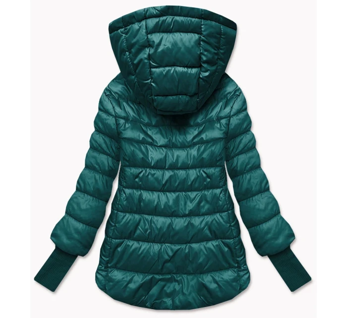 Krátká dámská bunda v mořské barvě s úpletovými stahovacími lemy (P22/P3-6636-56)