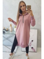 Zateplená mikina s bočními rozparky tmavě růžová