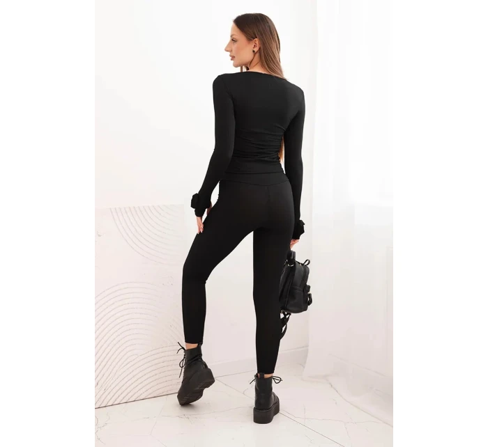 Komplet dámský z pruhované viskózy s dlouhým rukávem a legínami černý