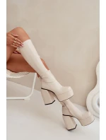 Dámské Kozačky Na Podpatku A Platformě Světle Béžové model 21704795 - Boto