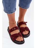 Dámské pantofle s pásky a zlatým přezkou Bordó Selorina Dámské pantofle s pásky a zlatým přezkou Bordó Selorina