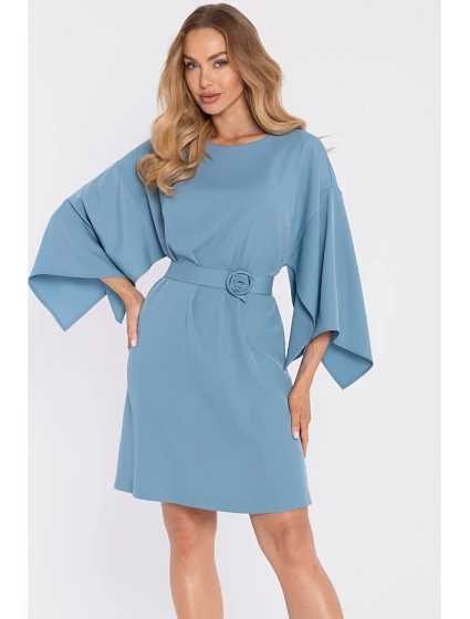 model 22040621 Šaty s ozdobnými širokými rukávy nebesky modré - Moe