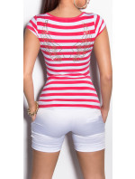 Sexy KouCla T-Shirt, striped with buttons