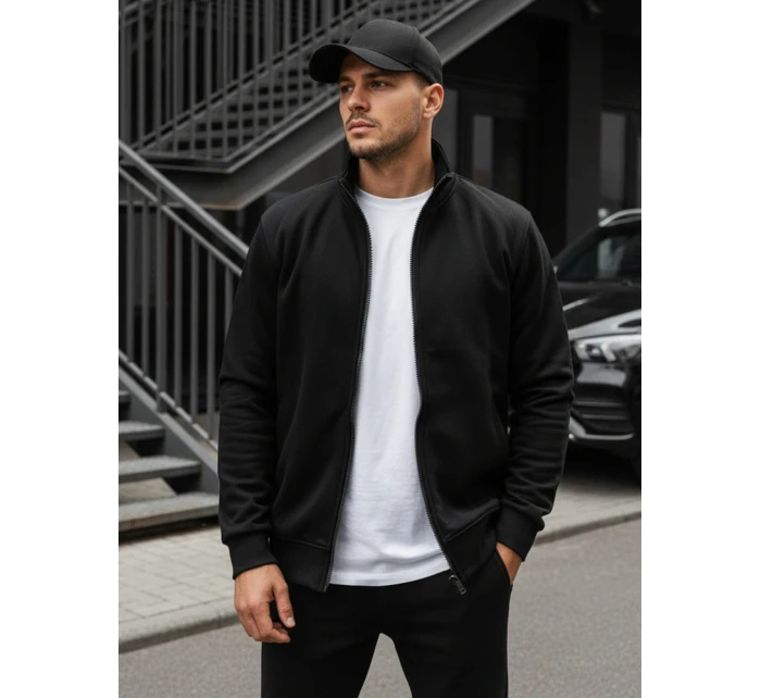 Pánská mikina na zip bez kapuce černá BX4110