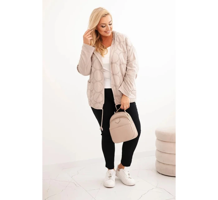 Dámská mikina Plus Size bavlněná na zip béžová
