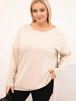 Dámská blůza Plus Size asymetrická s dlouhým rukávem béžová