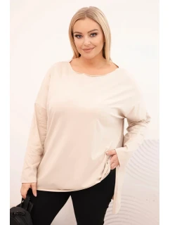 Dámská blůza Plus Size asymetrická s dlouhým rukávem béžová