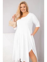 Dámská bavlněná model 21881283 Plus Size s asymetrickým spodním lemem bílá - K-Fashion