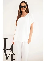 Dámský komplet Plus model 22147924 halenka a kalhoty se širokými nohavicemi ecru - K-Fashion