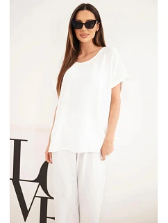 Dámský komplet Plus Size, halenka a kalhoty se širokými nohavicemi ecru