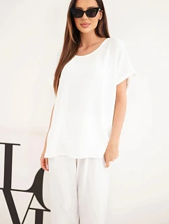 Dámský komplet Plus model 22147924 halenka a kalhoty se širokými nohavicemi ecru - K-Fashion