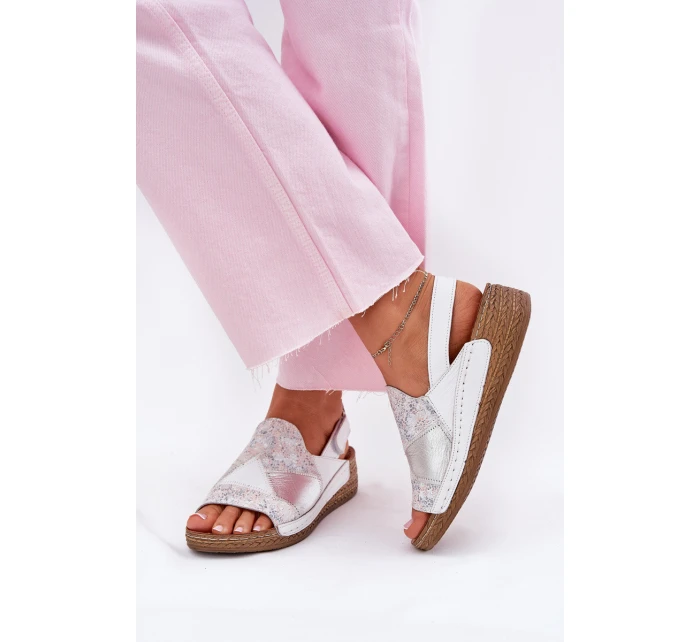Dámské Kožené Sandály Na Klínu S Pletením model 21702005 Bílé - Maciejka