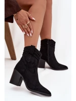 Dámské kožené boty na podpatku v stylu kovbojky černé model 21714314 - Boto
