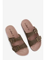 Dámské pantofle s přezkami na korkové podrážce tmavě zelené model 22140697 - Boto