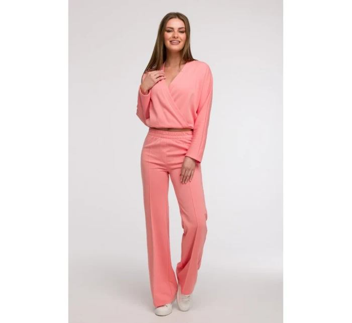Široké kalhoty s předními korálová barva model 21047265 - BeWear Široké kalhoty s předními korálová barva model 21047265 - BeWear