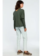 B094 Oversized top s výstřihem do V na zádech - vojensky zelený