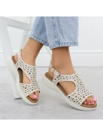 Dámské vyvýšené krémové ažurové sandály Sergio Leone SK-850 Dámské vyvýšené krémové ažurové sandály Sergio Leone SK-850