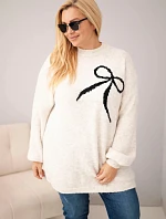 Dámský svetr Plus Size s přídavkem vlny s mašlí béžový