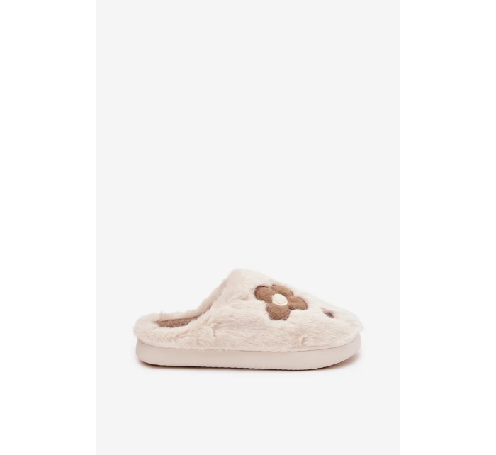 Kožešinové pantofle s květinami béžové Selinne Kožešinové pantofle s květinami béžové Selinne