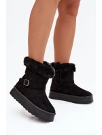 Dámské sněhule na platformě s přezkou a kožešinou Czarne model 21821891 - Boto