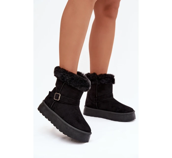 Dámské sněhule na platformě s přezkou a kožešinou Czarne model 21821891 - Boto