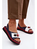 Kožené dámské sandály s ozdobou D&A model 22101325 tmavě modré - S.Barski Kožené dámské sandály s ozdobou D&A model 22101325 tmavě modré - S.Barski