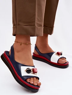 Kožené dámské sandály s ozdobou D&A model 22101325 tmavě modré - S.Barski