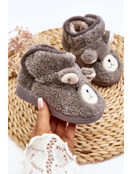 Dětské zateplené pantofle s medvídkem, šedá Eberra Dětské zateplené pantofle s medvídkem, šedá Eberra