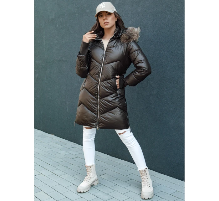 Dámská prošívaná zimní bunda z umělé kožešiny s kapucí LAGOON hnědá FashionStreet TY4500