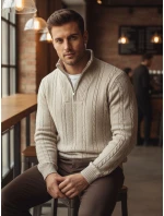 Pánský svetr se stojáčkem béžový FashionStreet WX2327 Pánský svetr se stojáčkem béžový FashionStreet WX2327