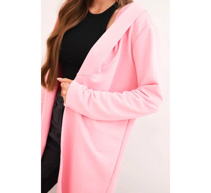 Dámská bavlněná bunda s kapucí a prodlouženým předním dílem světle růžová Dámská bavlněná bunda s kapucí a prodlouženým předním dílem světle růžová